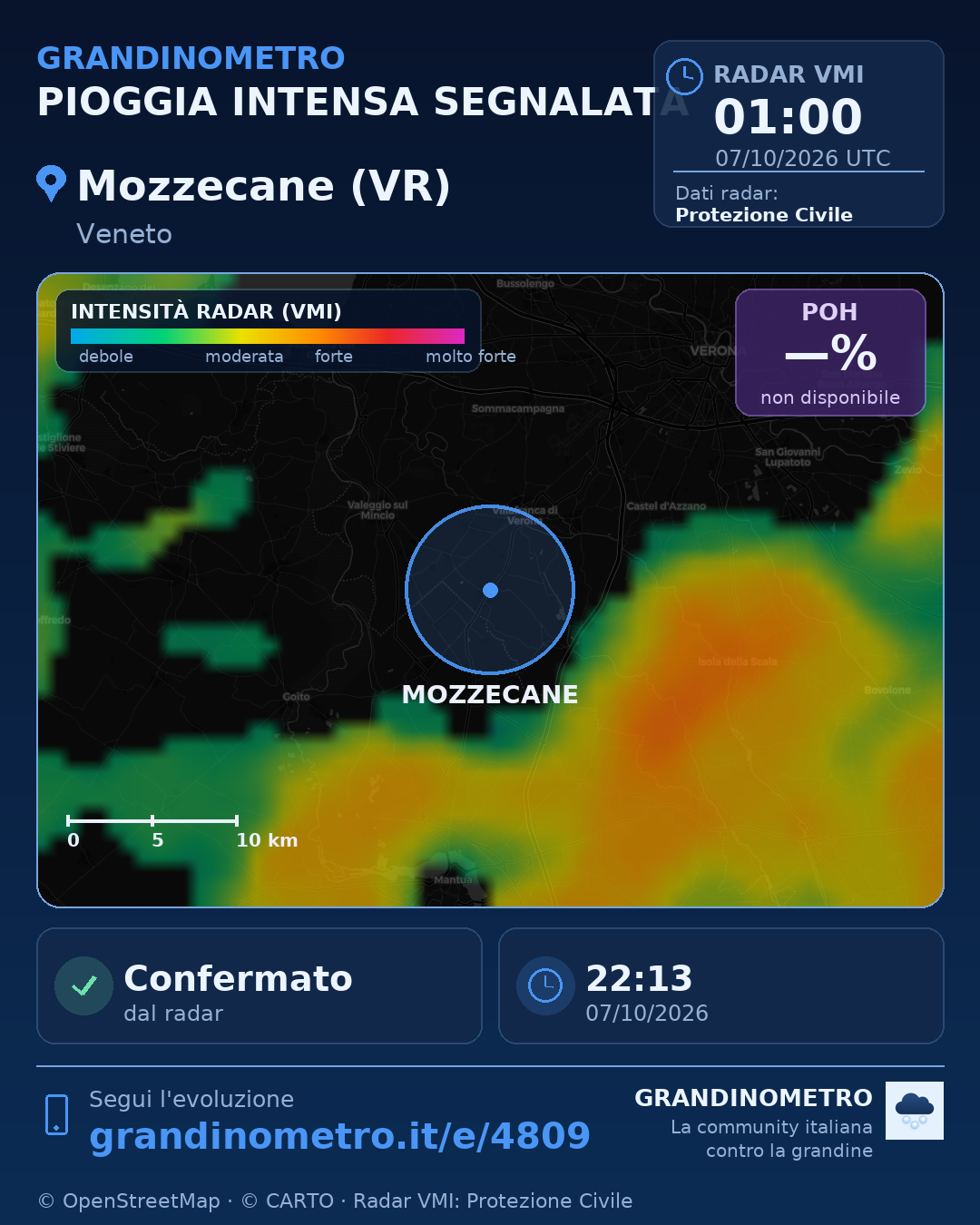 Mappa dell'evento: pioggia intensa a Mozzecane (VR)