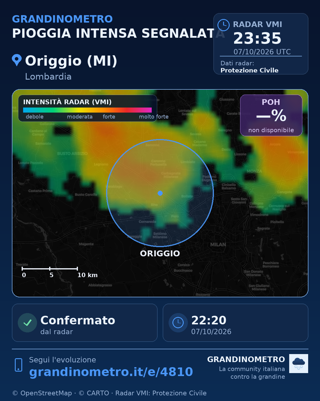 Mappa dell'evento: pioggia intensa a Origgio (MI)