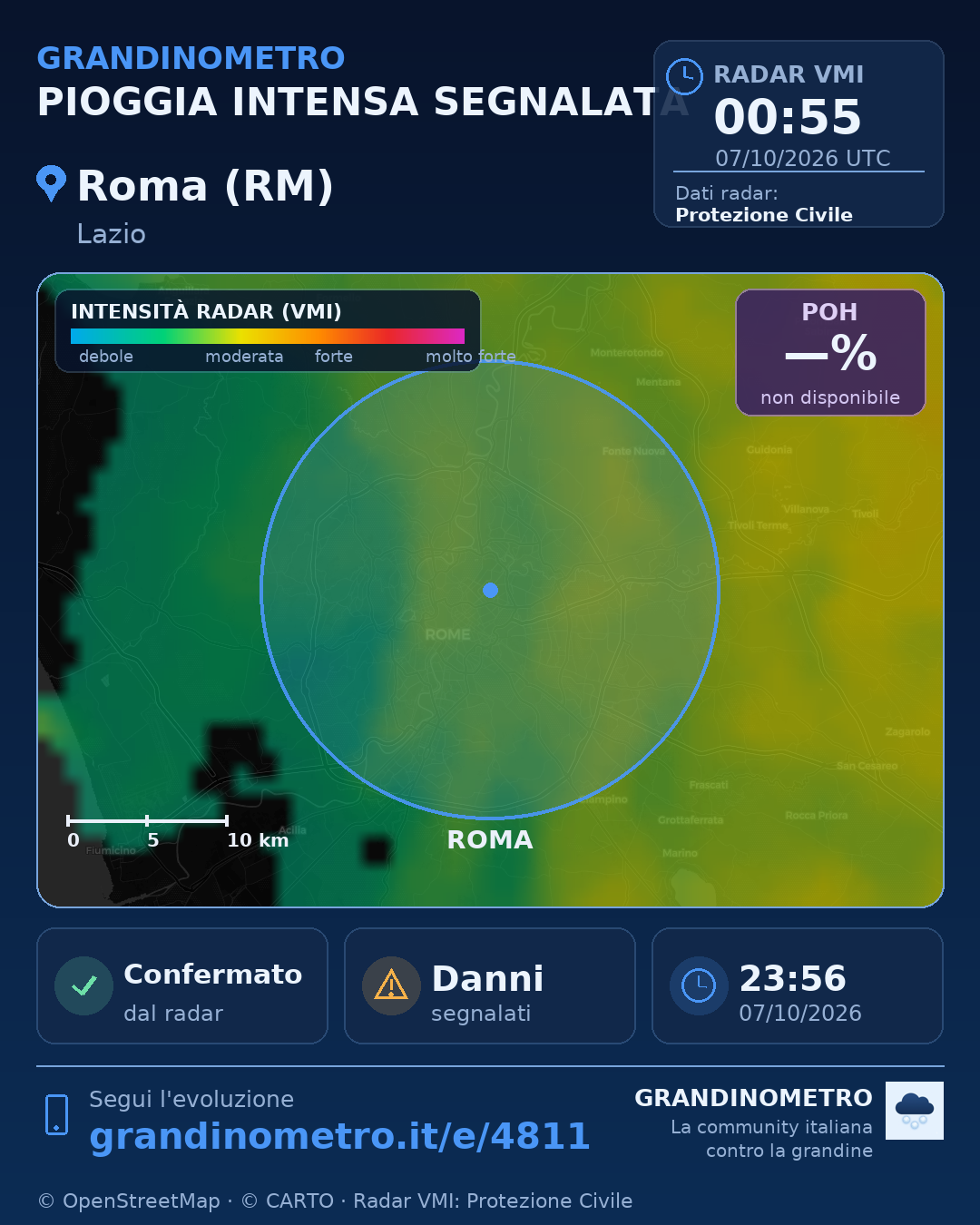 Mappa dell'evento: pioggia intensa a Roma (RM)