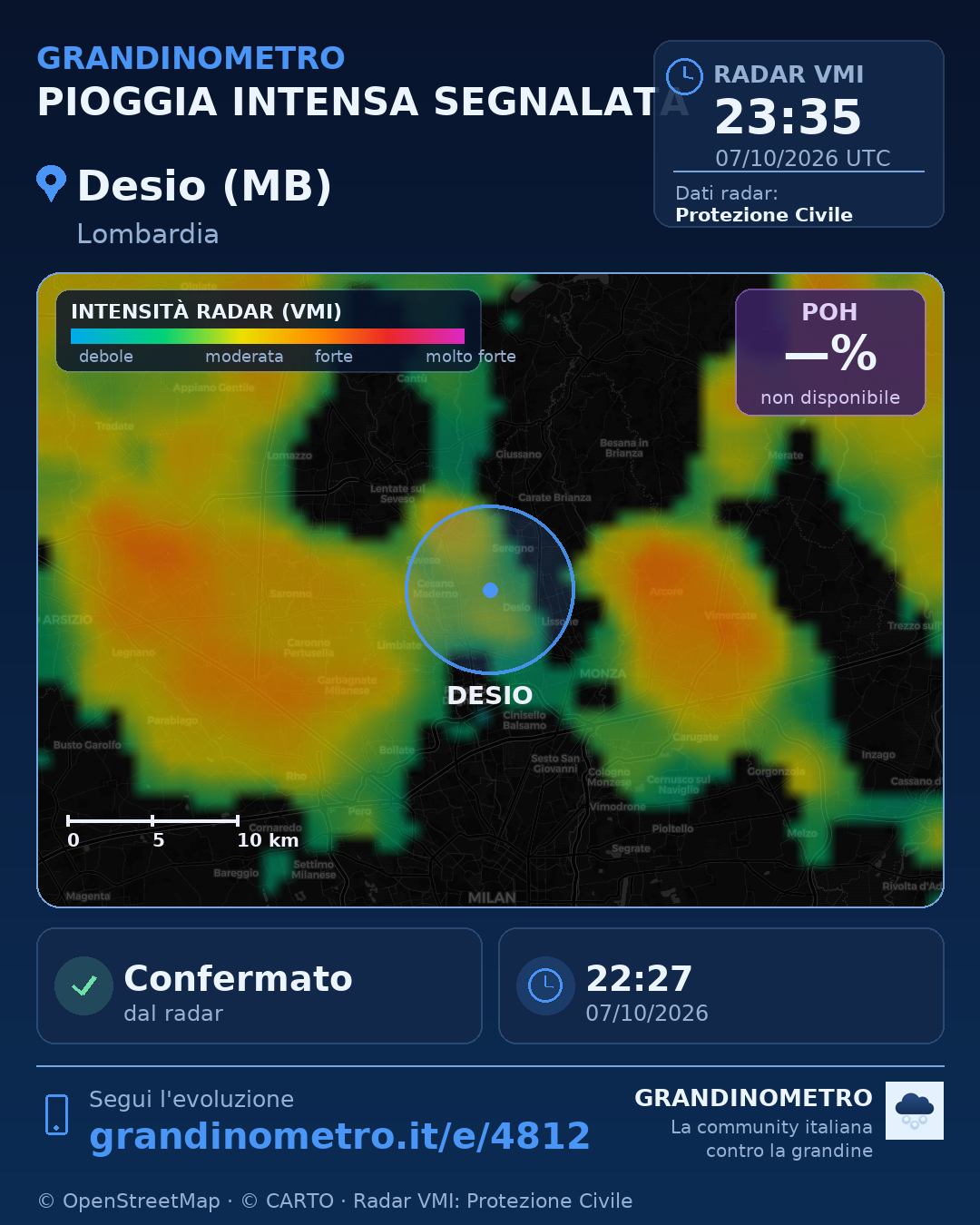 Mappa dell'evento: pioggia intensa a Desio (MB)