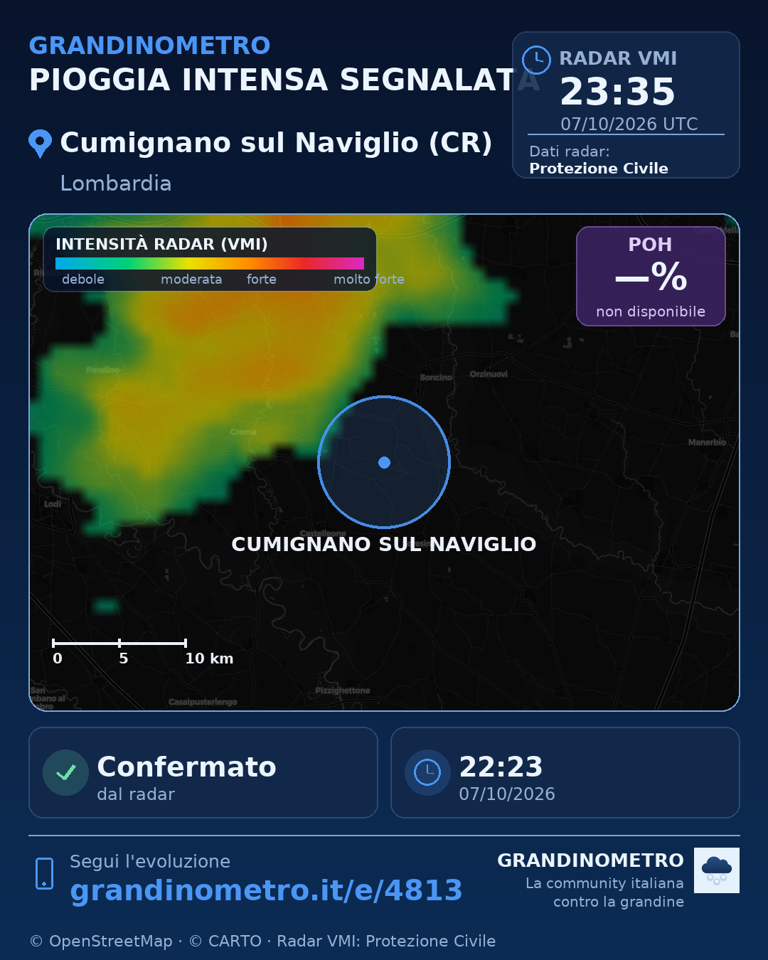 Mappa dell'evento: pioggia intensa a Cumignano sul Naviglio (CR)