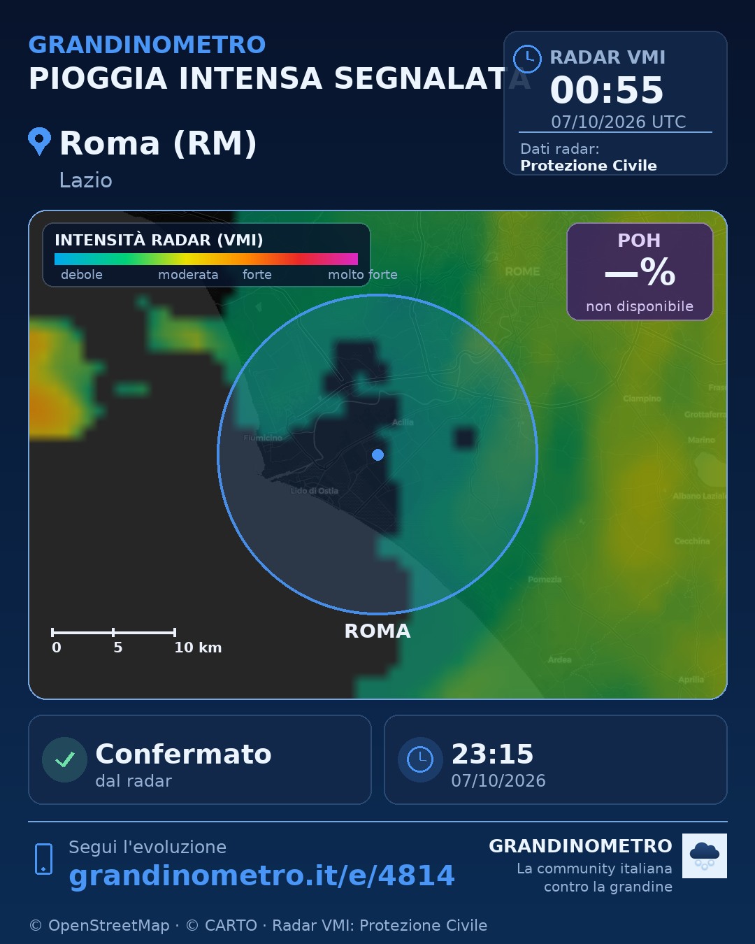 Mappa dell'evento: pioggia intensa a Roma (RM)