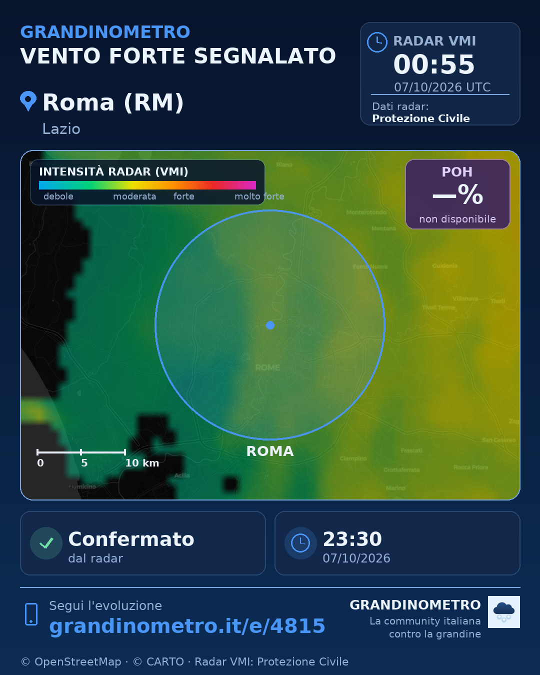 Mappa dell'evento: vento forte a Roma (RM)
