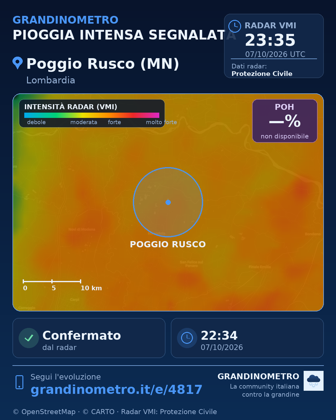 Mappa dell'evento: pioggia intensa a Poggio Rusco (MN)