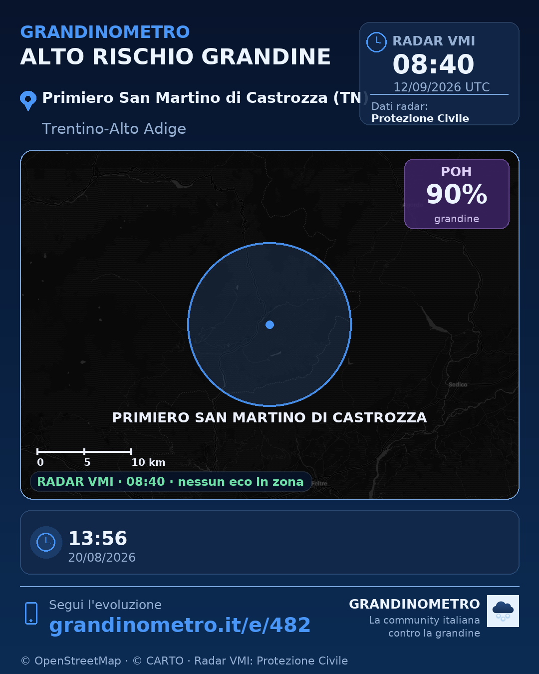 Mappa dell'evento: grandine a Primiero San Martino di Castrozza (TN)
