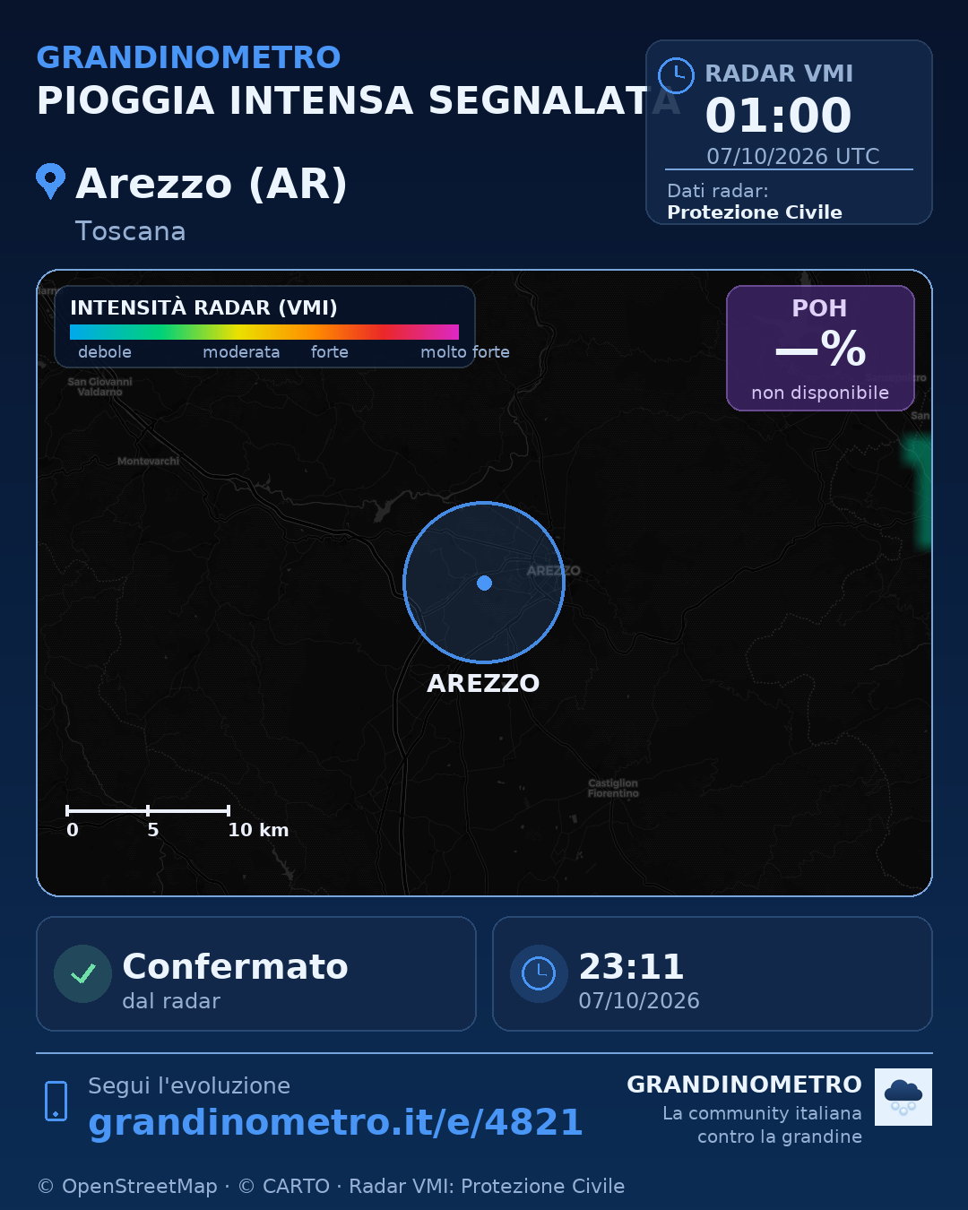 Mappa dell'evento: pioggia intensa ad Arezzo (AR)