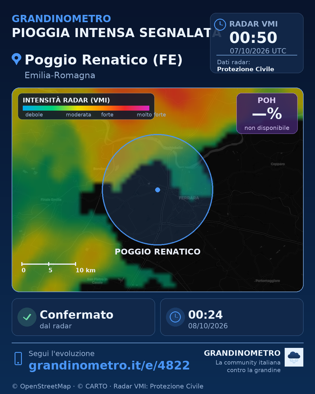 Mappa dell'evento: pioggia intensa a Poggio Renatico (FE)
