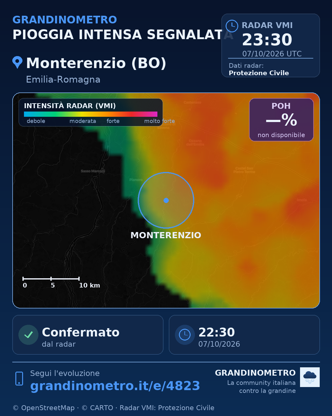 Mappa dell'evento: pioggia intensa a Monterenzio (BO)