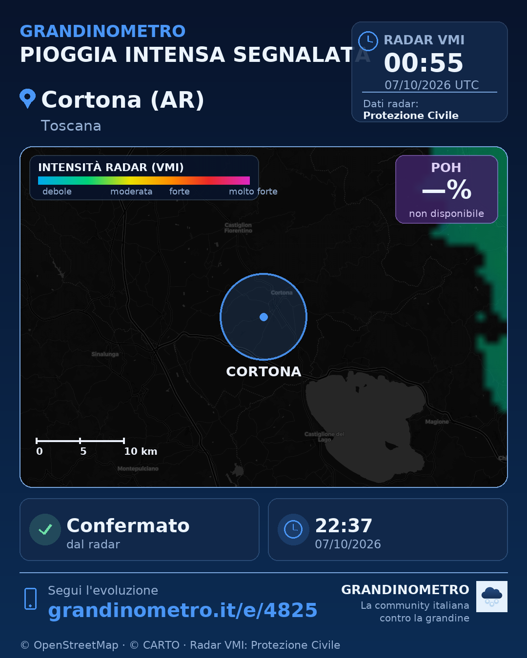 Mappa dell'evento: pioggia intensa a Cortona (AR)