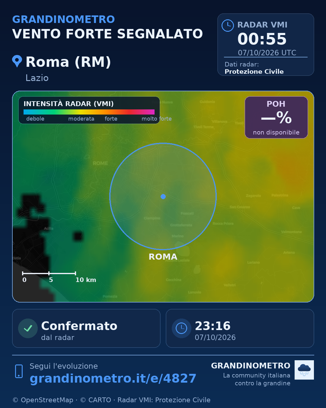 Mappa dell'evento: vento forte a Roma (RM)