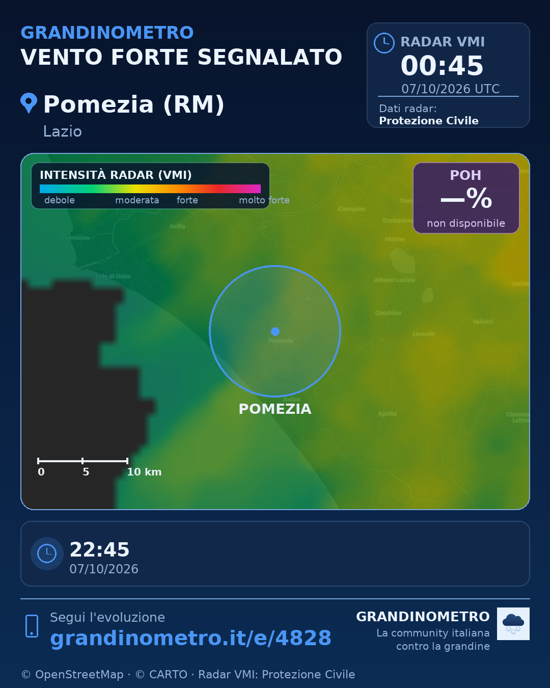 Mappa dell'evento: vento forte a Pomezia (RM)