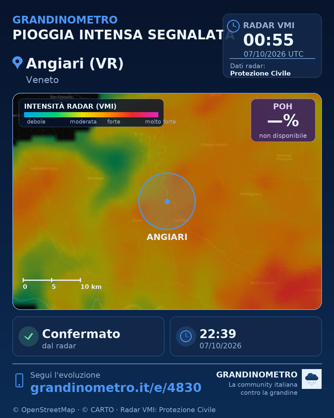 Mappa dell'evento: pioggia intensa ad Angiari (VR)