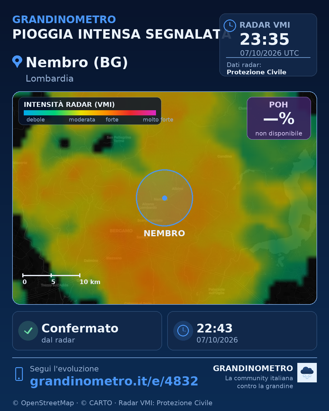 Mappa dell'evento: pioggia intensa a Nembro (BG)