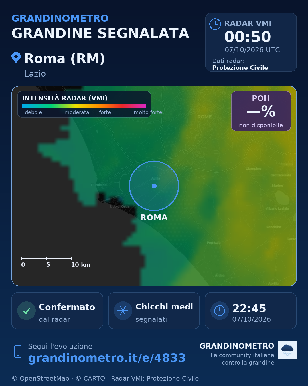 Mappa dell'evento: grandine a Roma (RM)