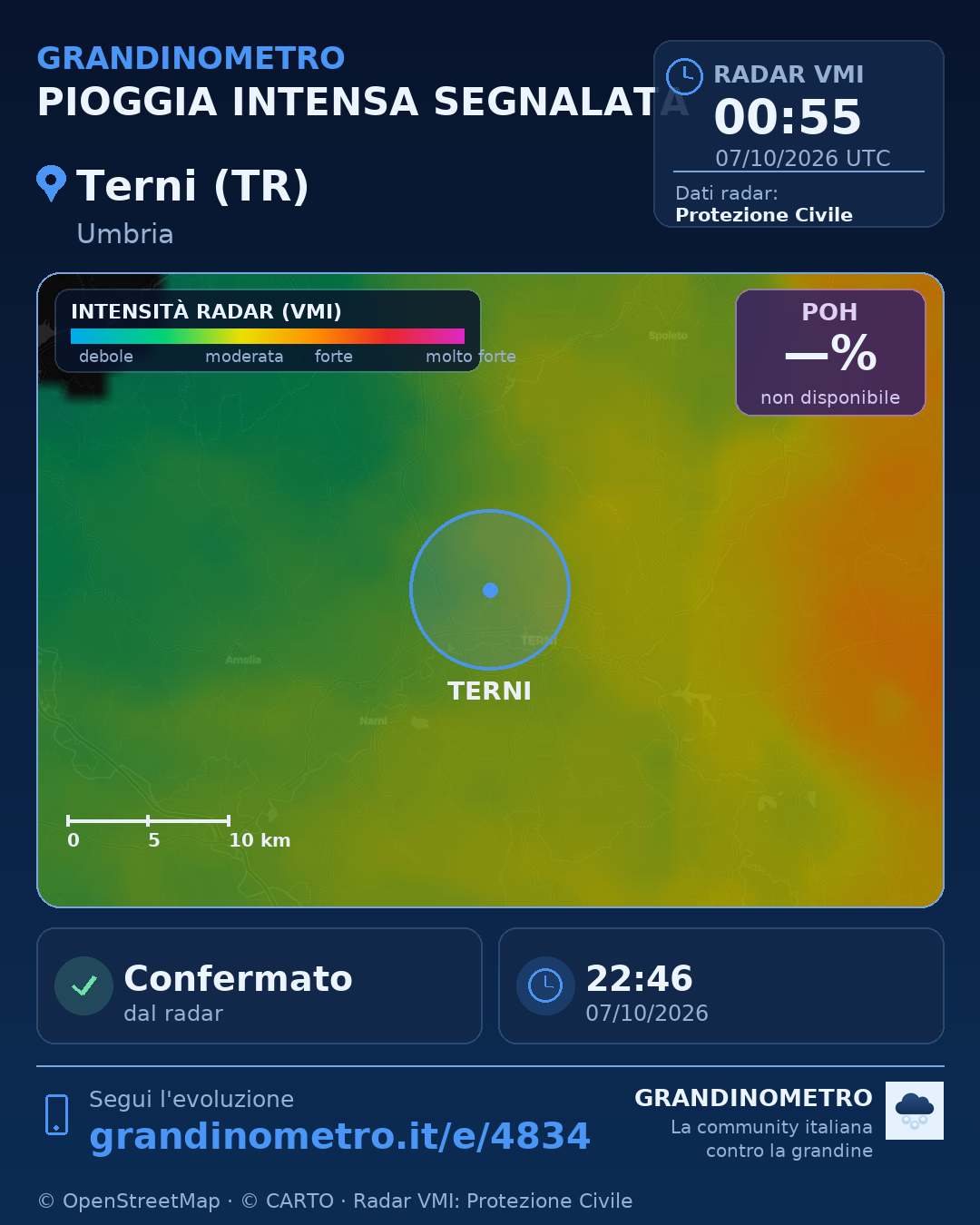 Mappa dell'evento: pioggia intensa a Terni (TR)