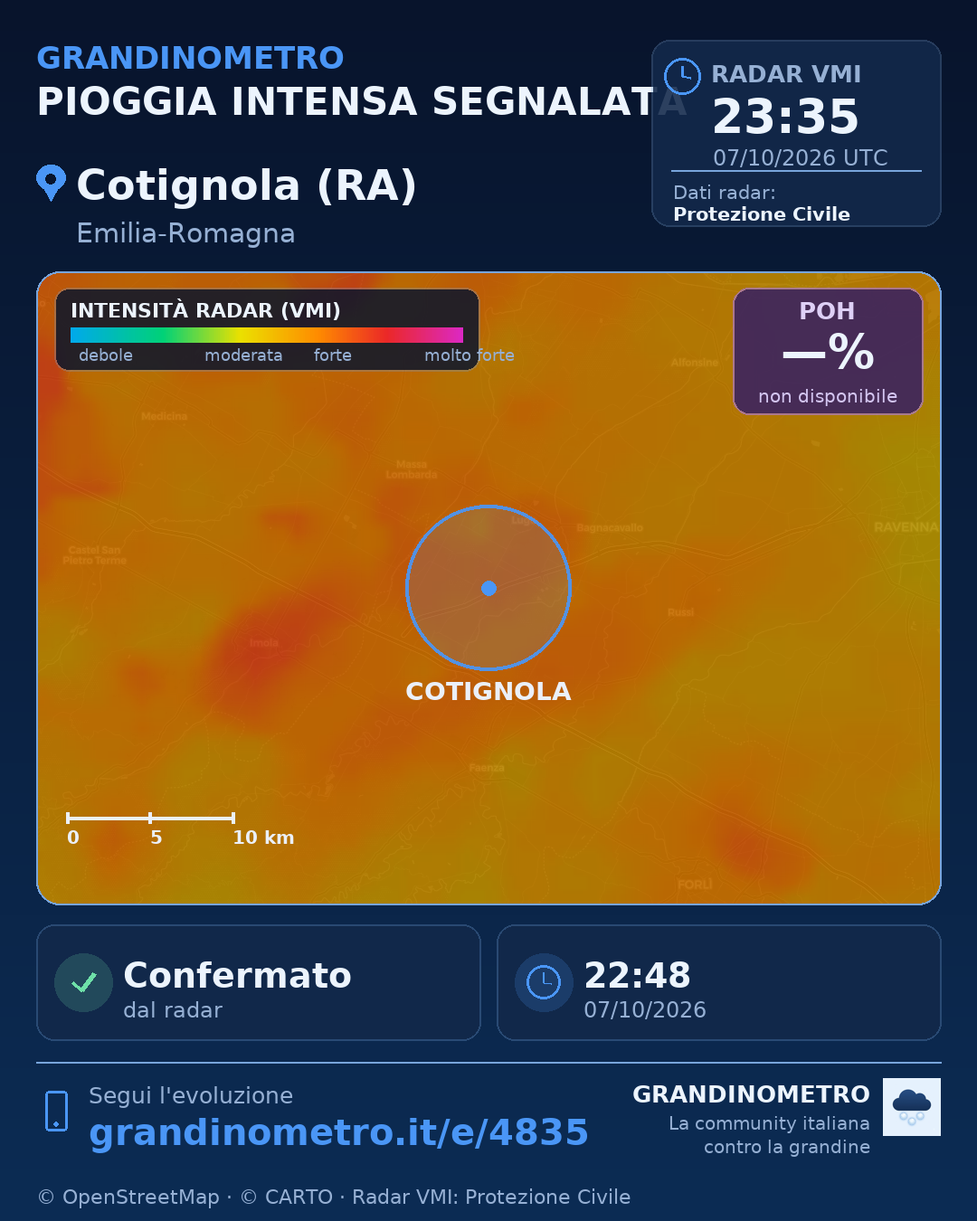 Mappa dell'evento: pioggia intensa a Cotignola (RA)