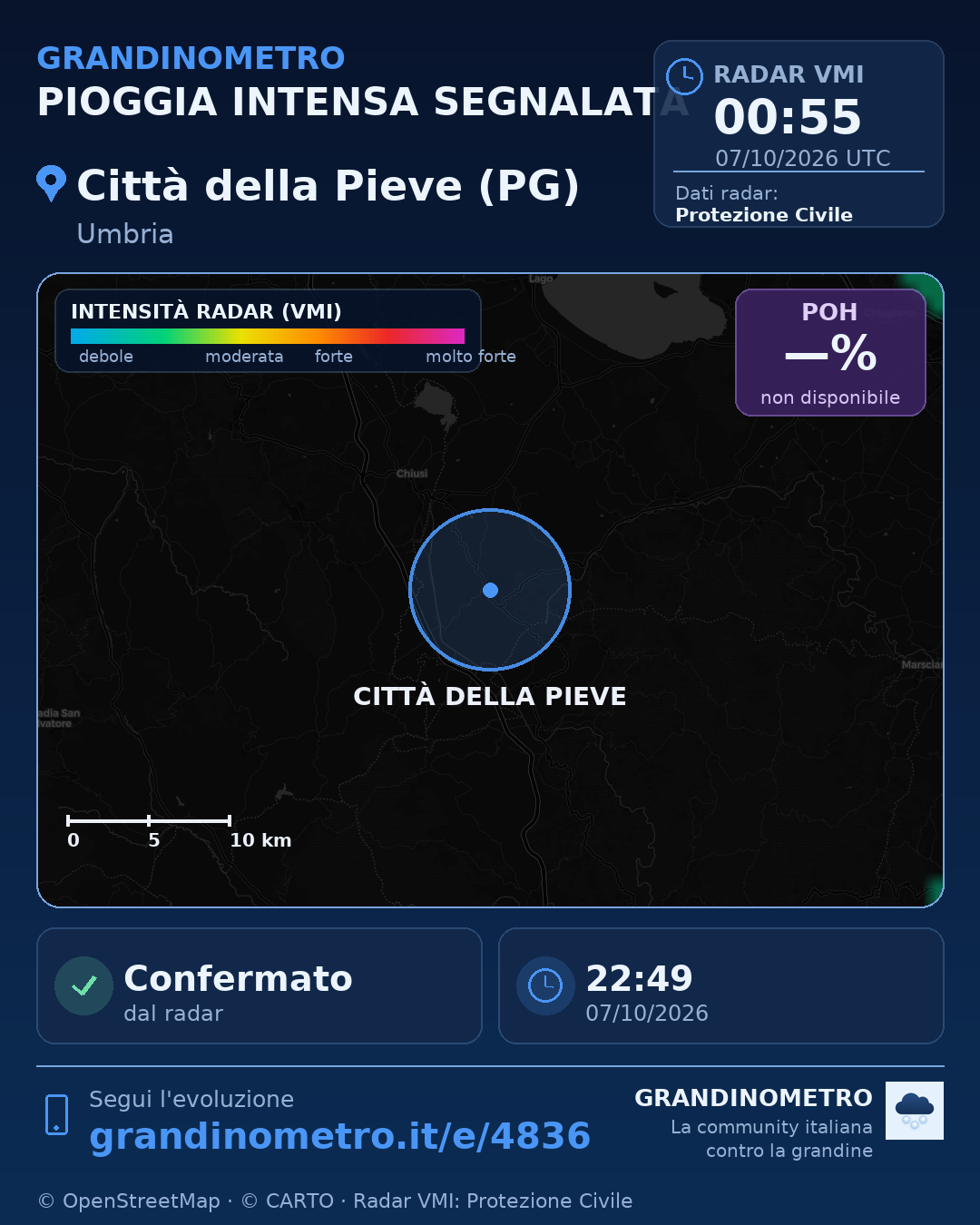 Mappa dell'evento: pioggia intensa a Città della Pieve (PG)