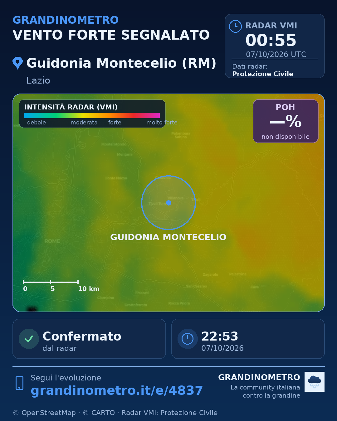Mappa dell'evento: vento forte a Guidonia Montecelio (RM)