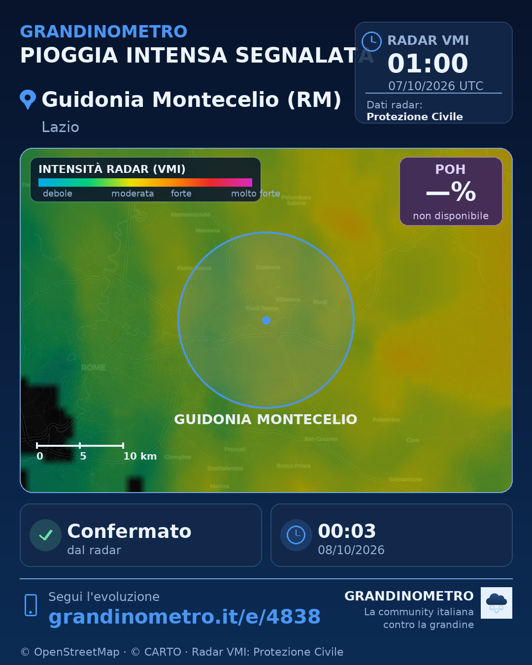 Mappa dell'evento: pioggia intensa a Guidonia Montecelio (RM)
