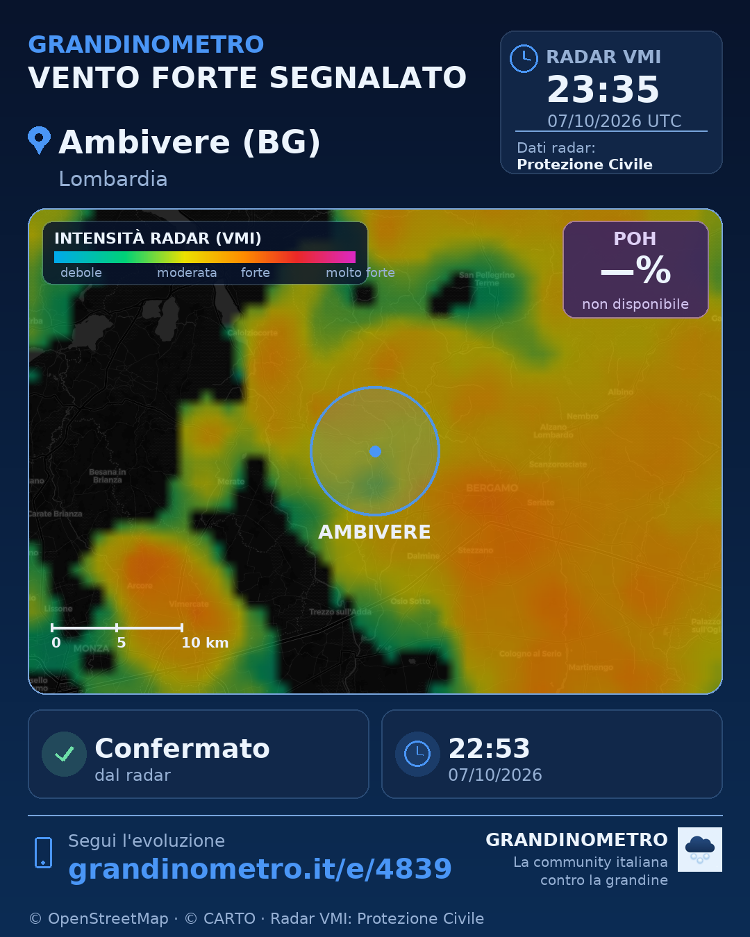 Mappa dell'evento: vento forte ad Ambivere (BG)