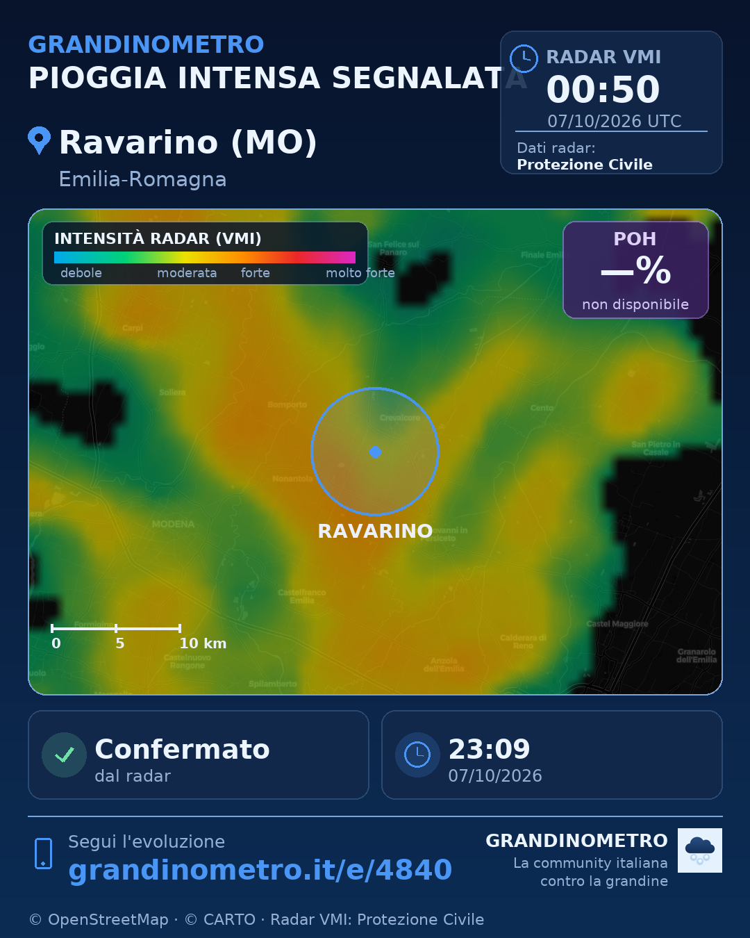 Mappa dell'evento: pioggia intensa a Ravarino (MO)
