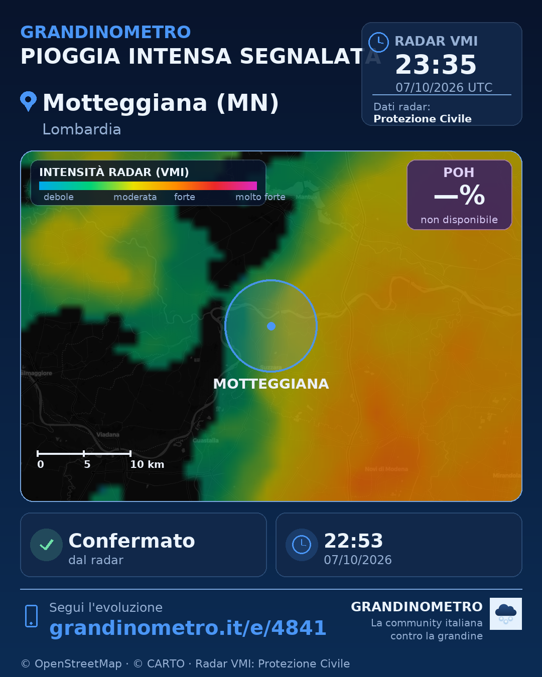 Mappa dell'evento: pioggia intensa a Motteggiana (MN)