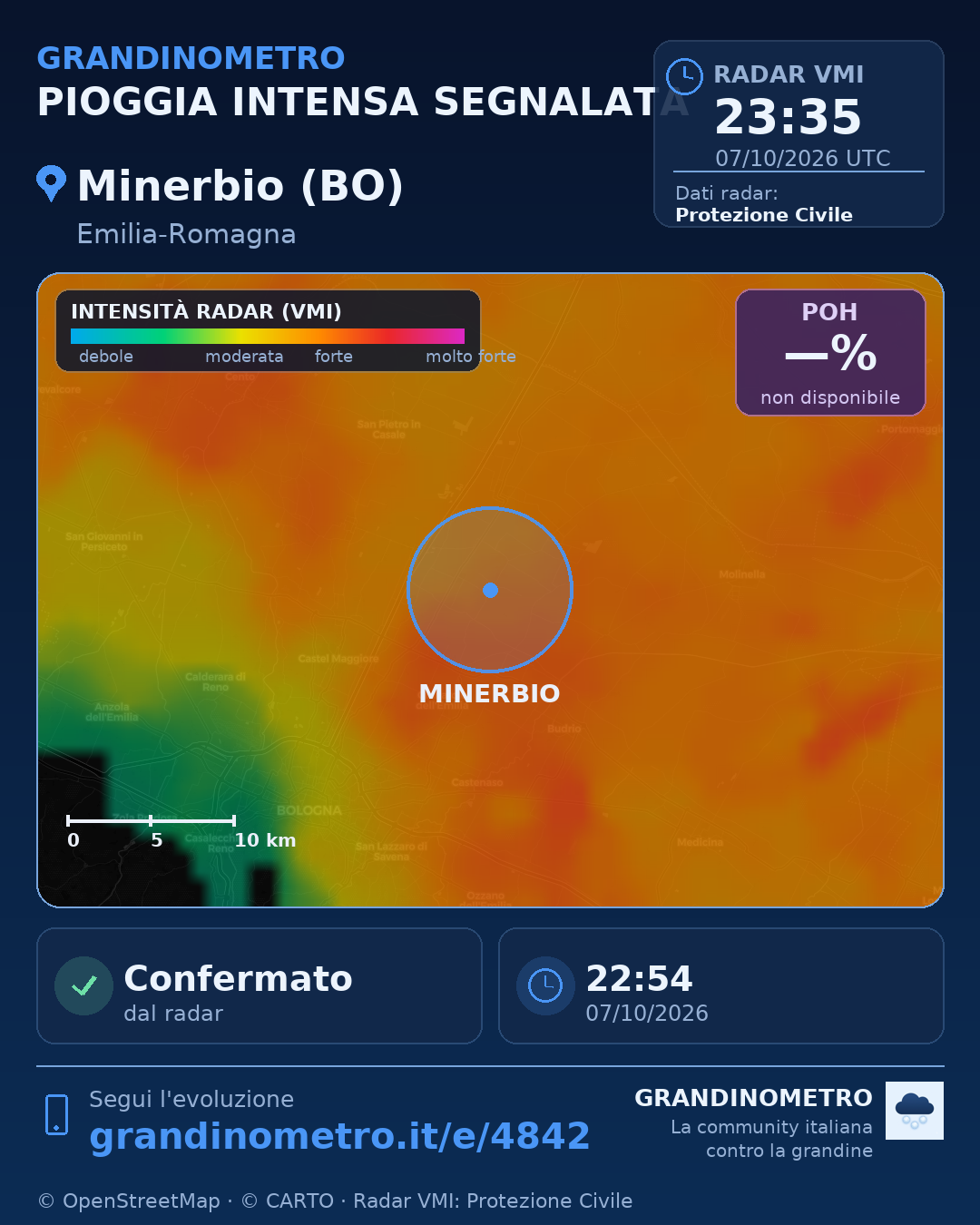 Mappa dell'evento: pioggia intensa a Minerbio (BO)