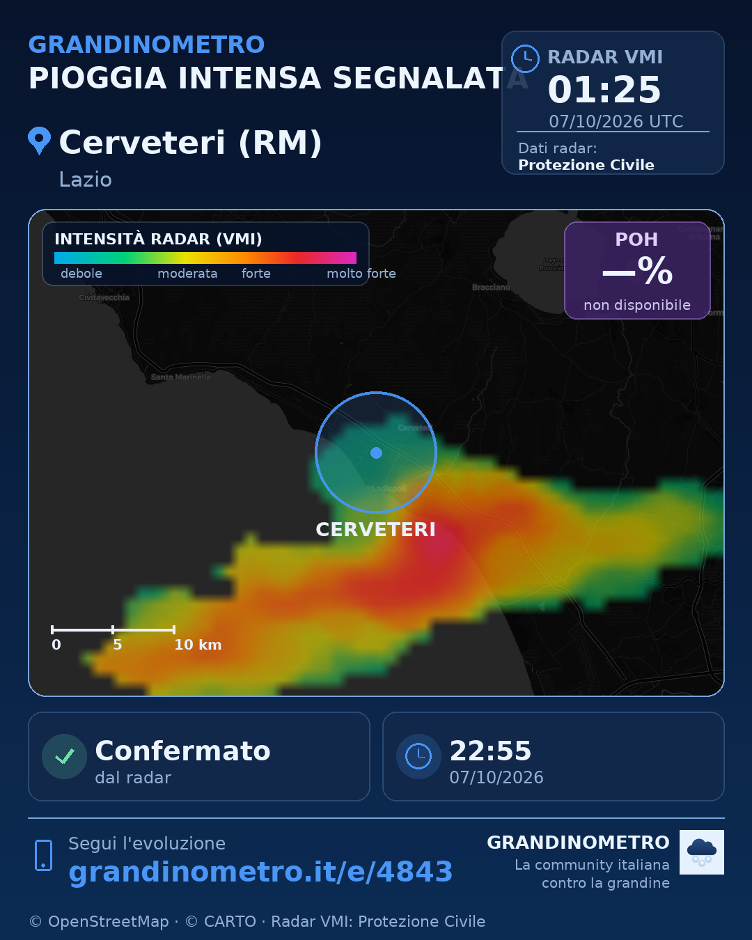 Mappa dell'evento: pioggia intensa a Cerveteri (RM)