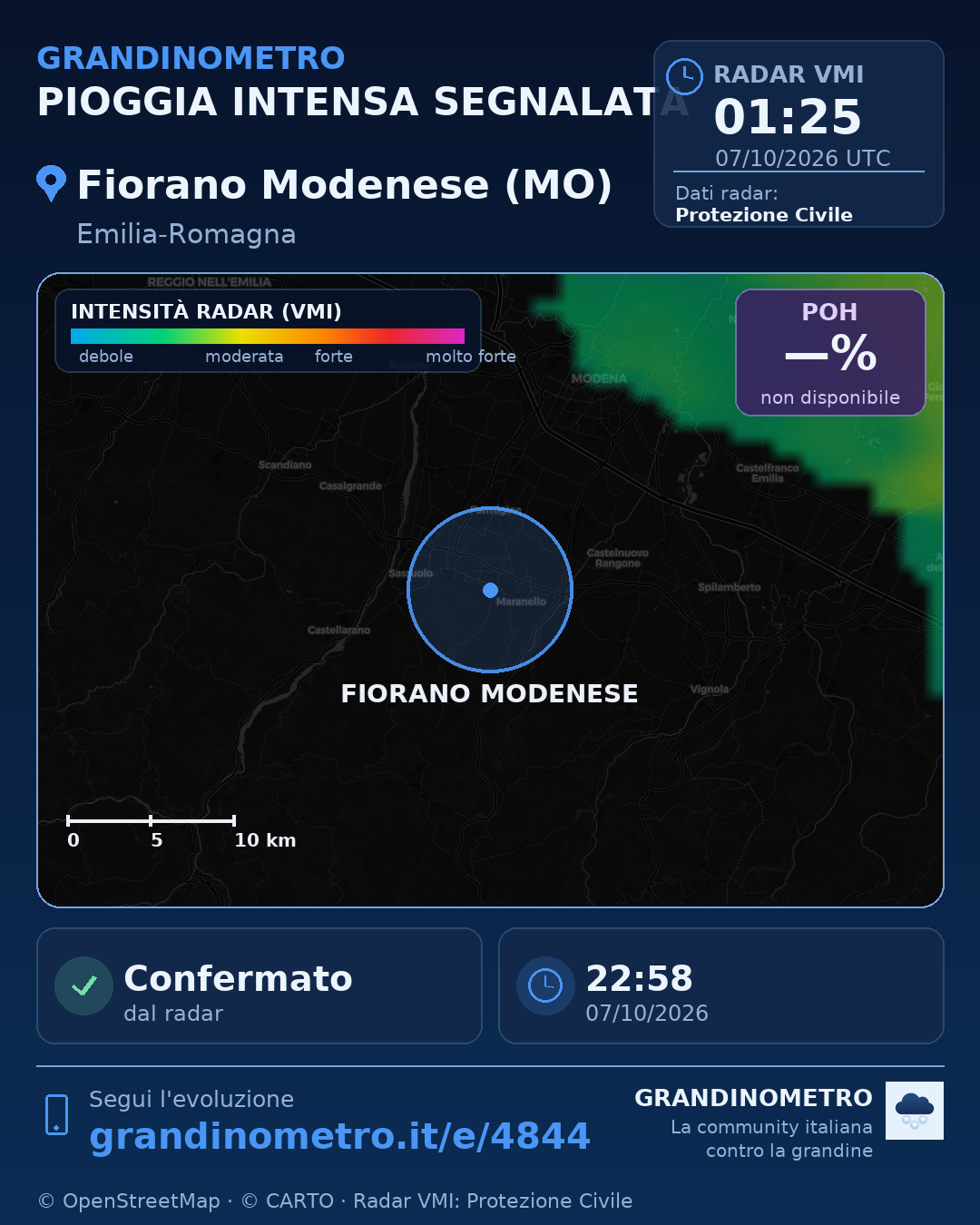 Mappa dell'evento: pioggia intensa a Fiorano Modenese (MO)