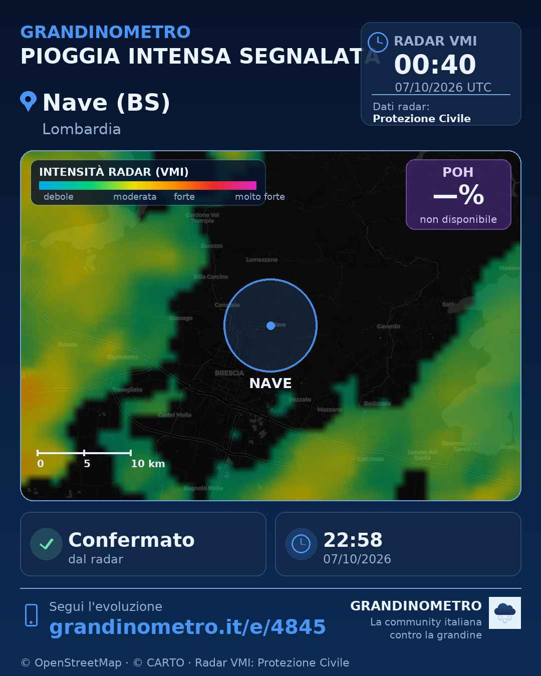 Mappa dell'evento: pioggia intensa a Nave (BS)
