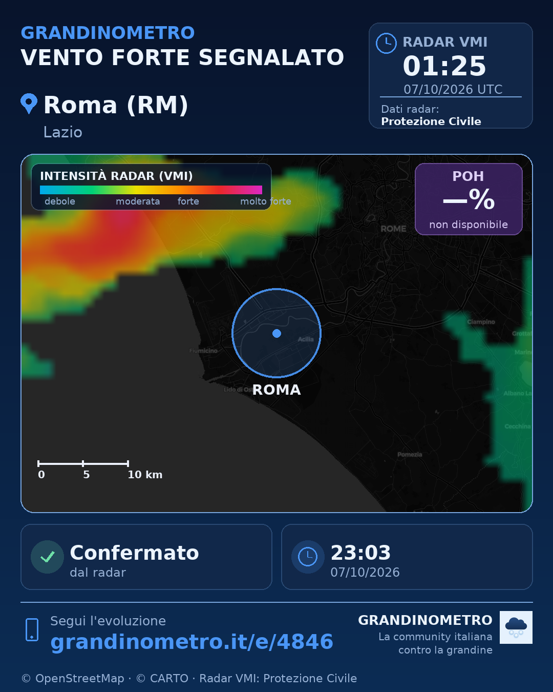 Mappa dell'evento: vento forte a Roma (RM)
