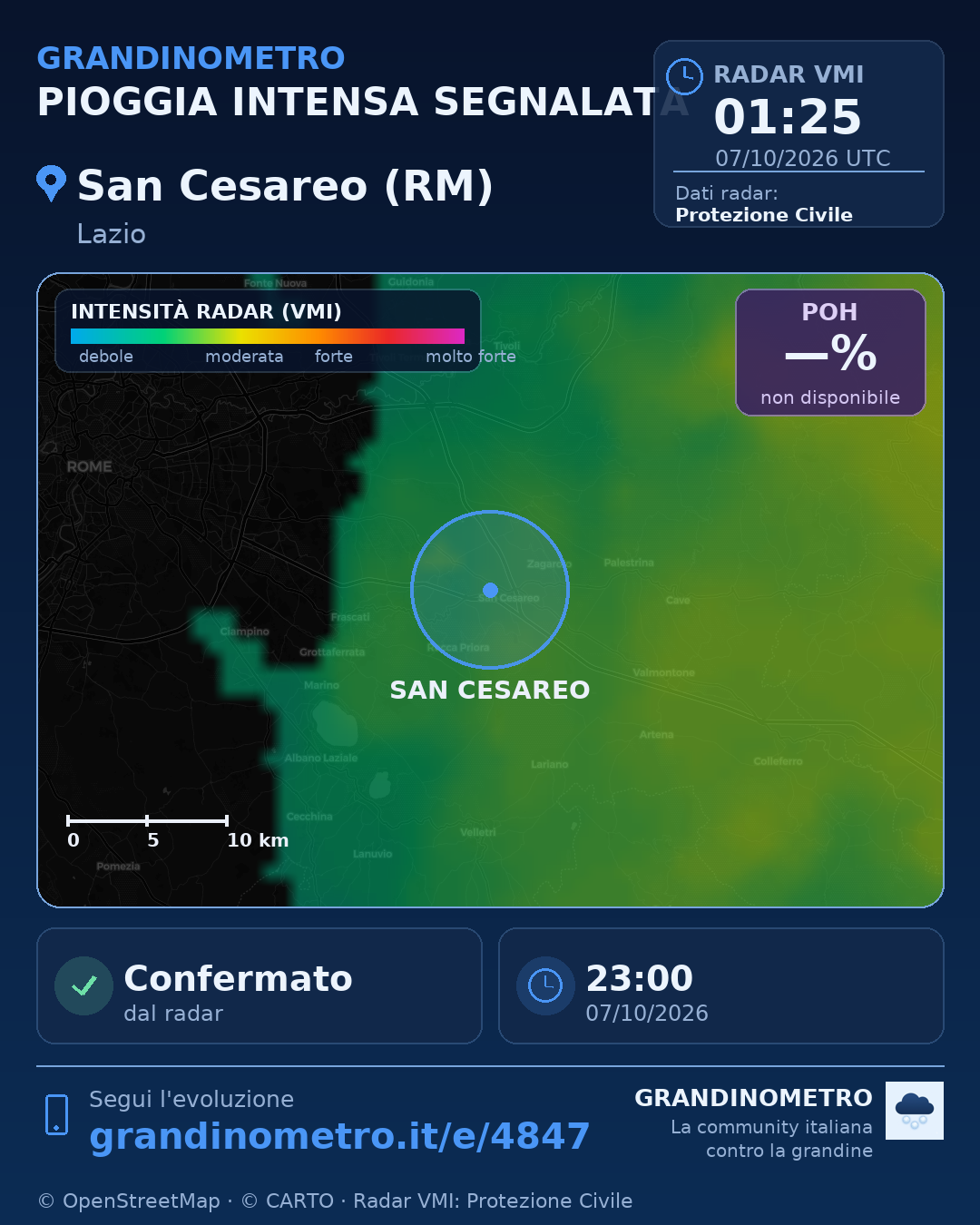 Mappa dell'evento: pioggia intensa a San Cesareo (RM)