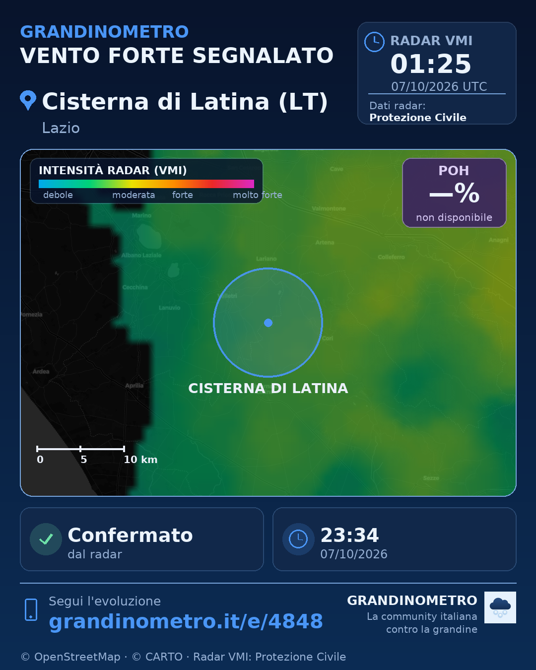 Mappa dell'evento: vento forte a Cisterna di Latina (LT)