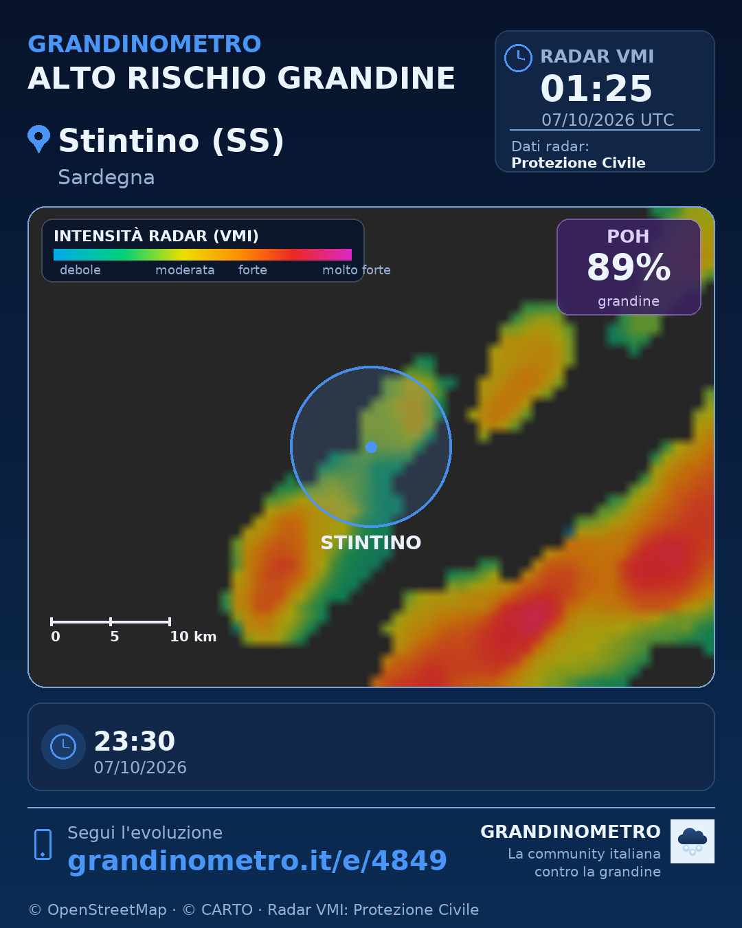 Mappa dell'evento: grandine a Stintino (SS)
