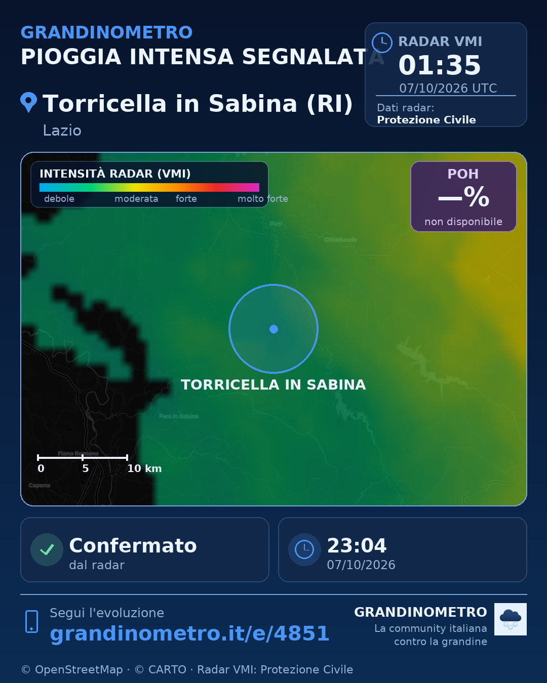 Mappa dell'evento: pioggia intensa a Torricella in Sabina (RI)