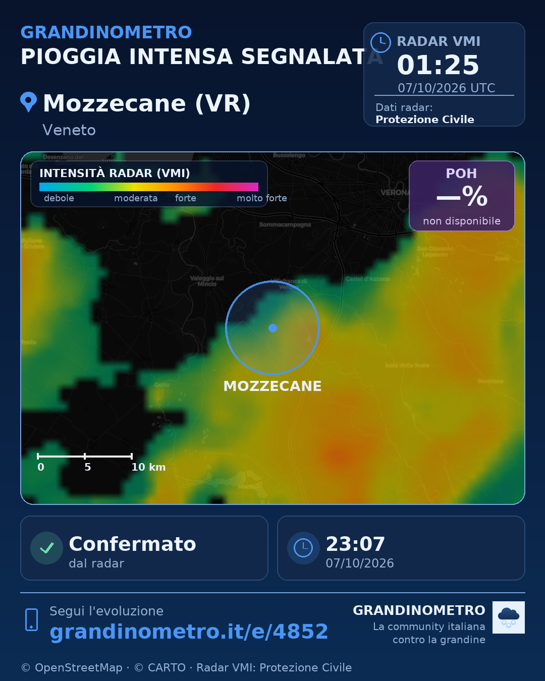 Mappa dell'evento: pioggia intensa a Mozzecane (VR)