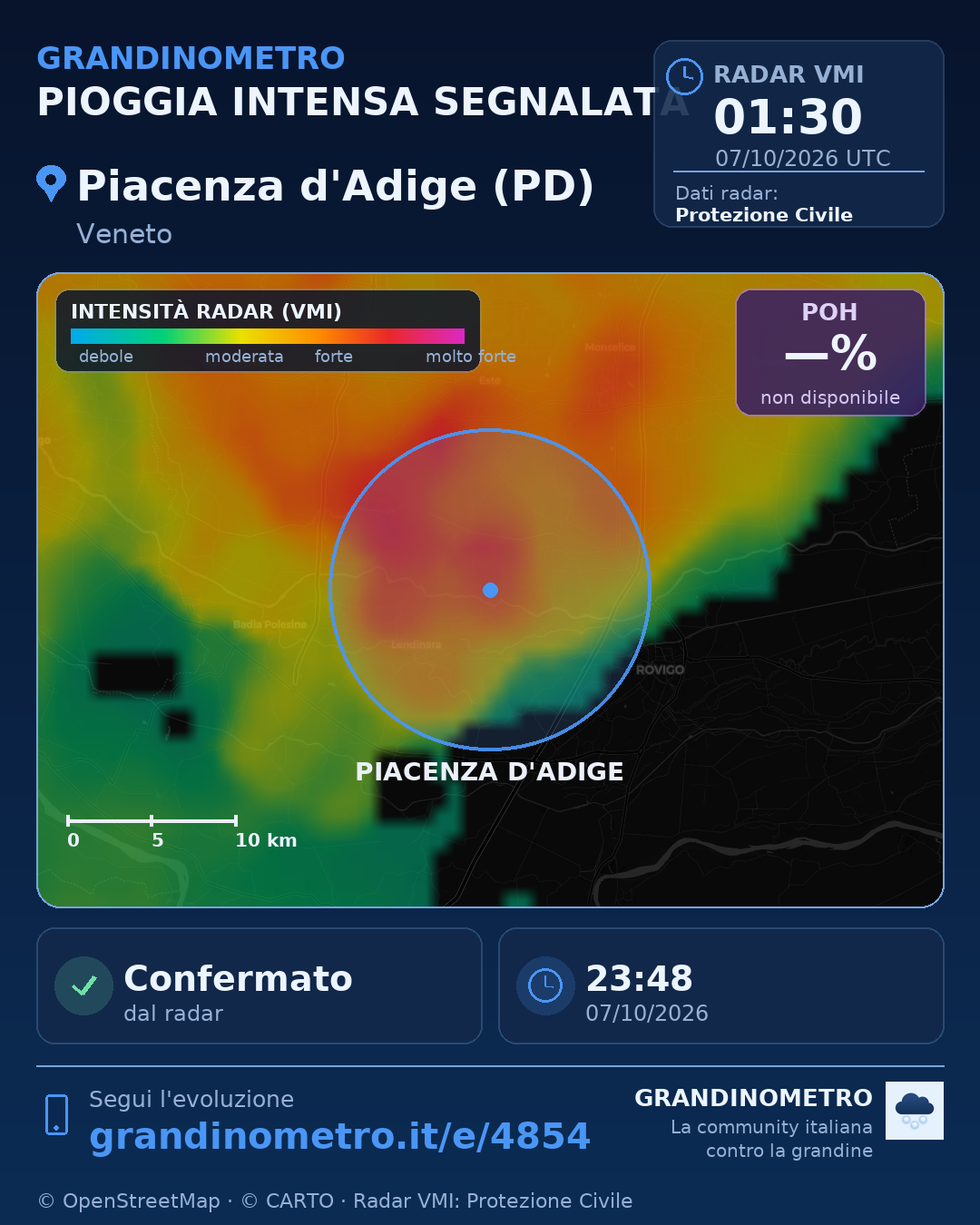 Mappa dell'evento: pioggia intensa a Piacenza d'Adige (PD)