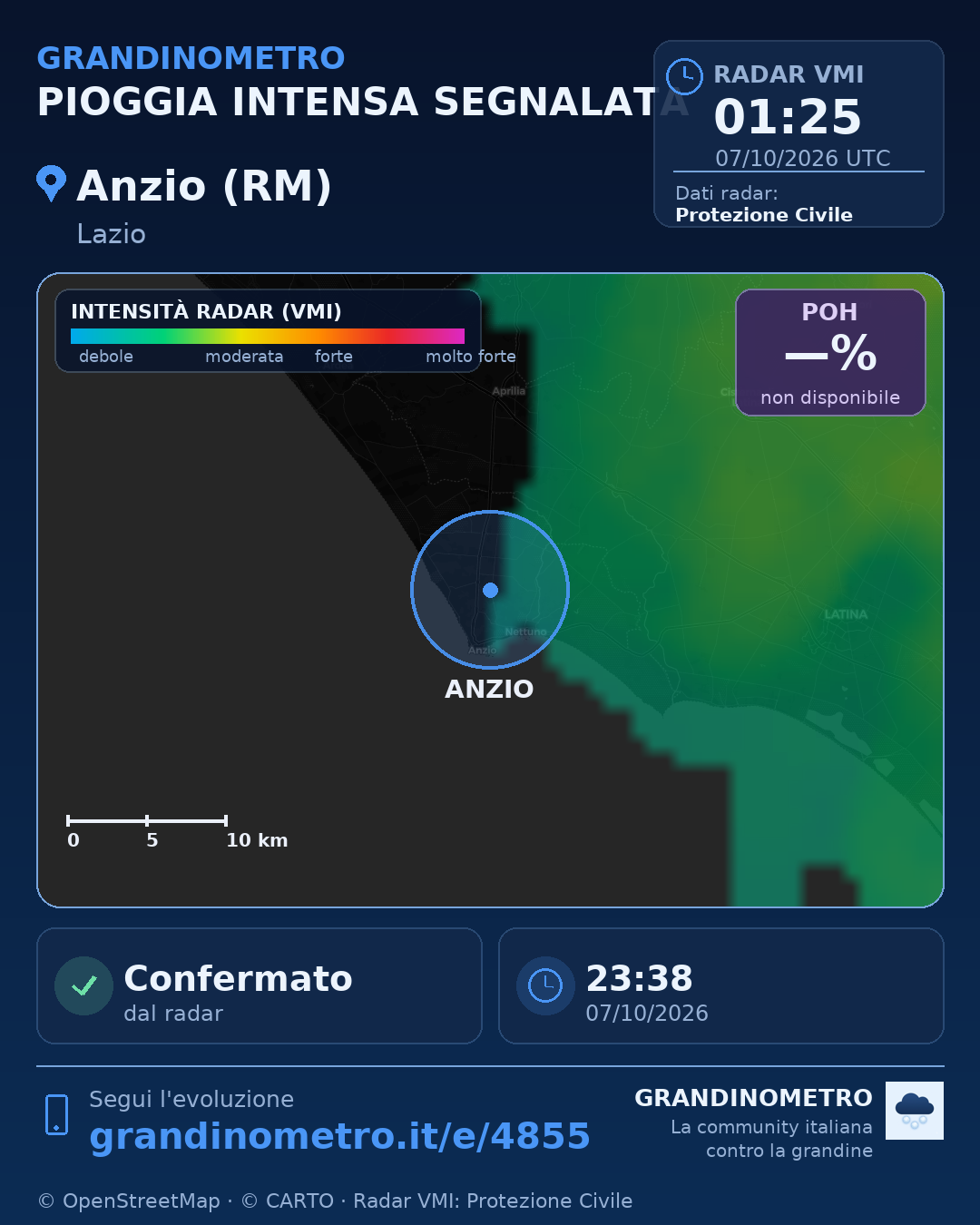 Mappa dell'evento: pioggia intensa ad Anzio (RM)