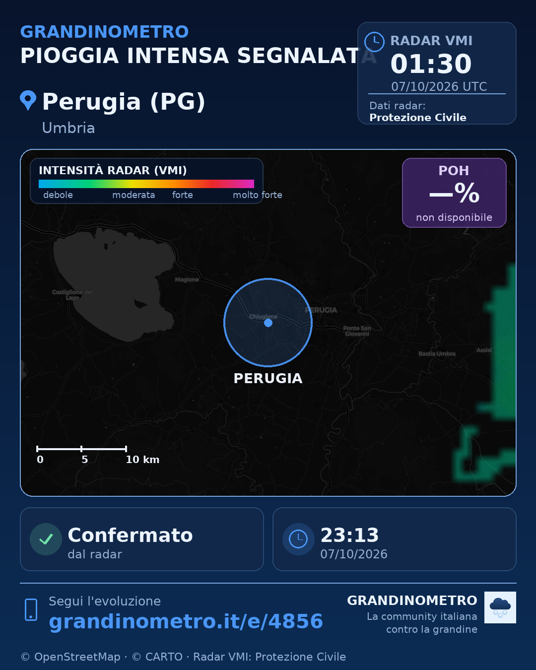 Mappa dell'evento: pioggia intensa a Perugia (PG)