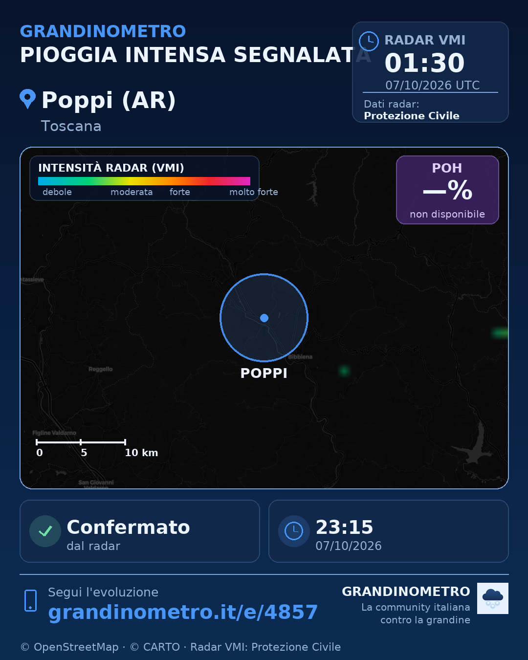 Mappa dell'evento: pioggia intensa a Poppi (AR)
