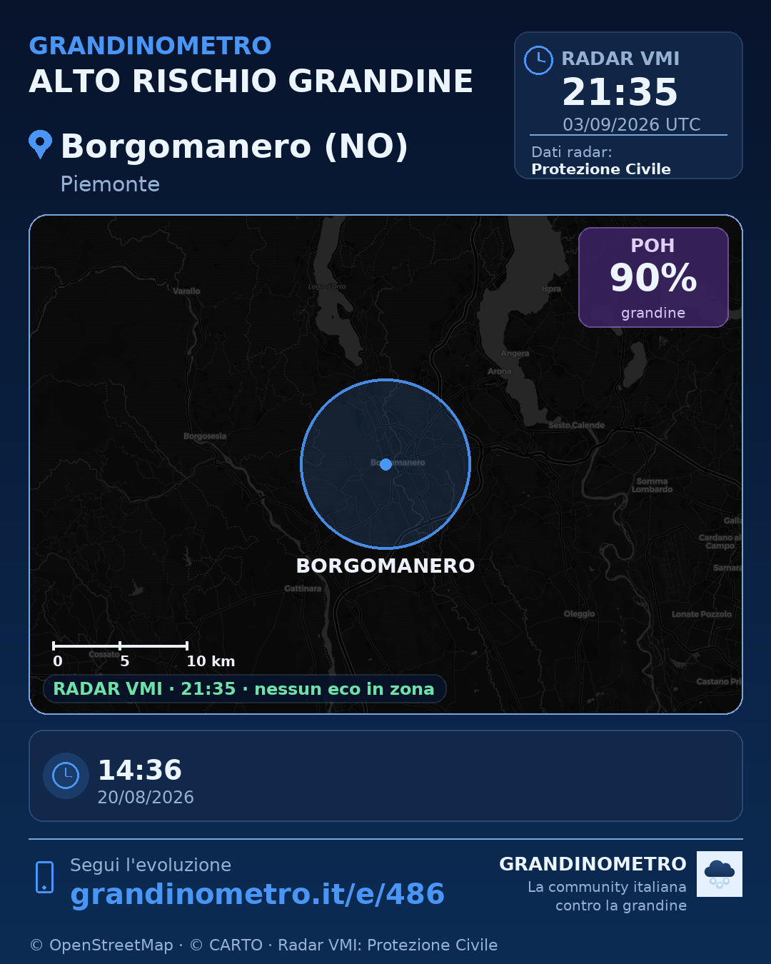 Mappa dell'evento: grandine a Borgomanero (NO)