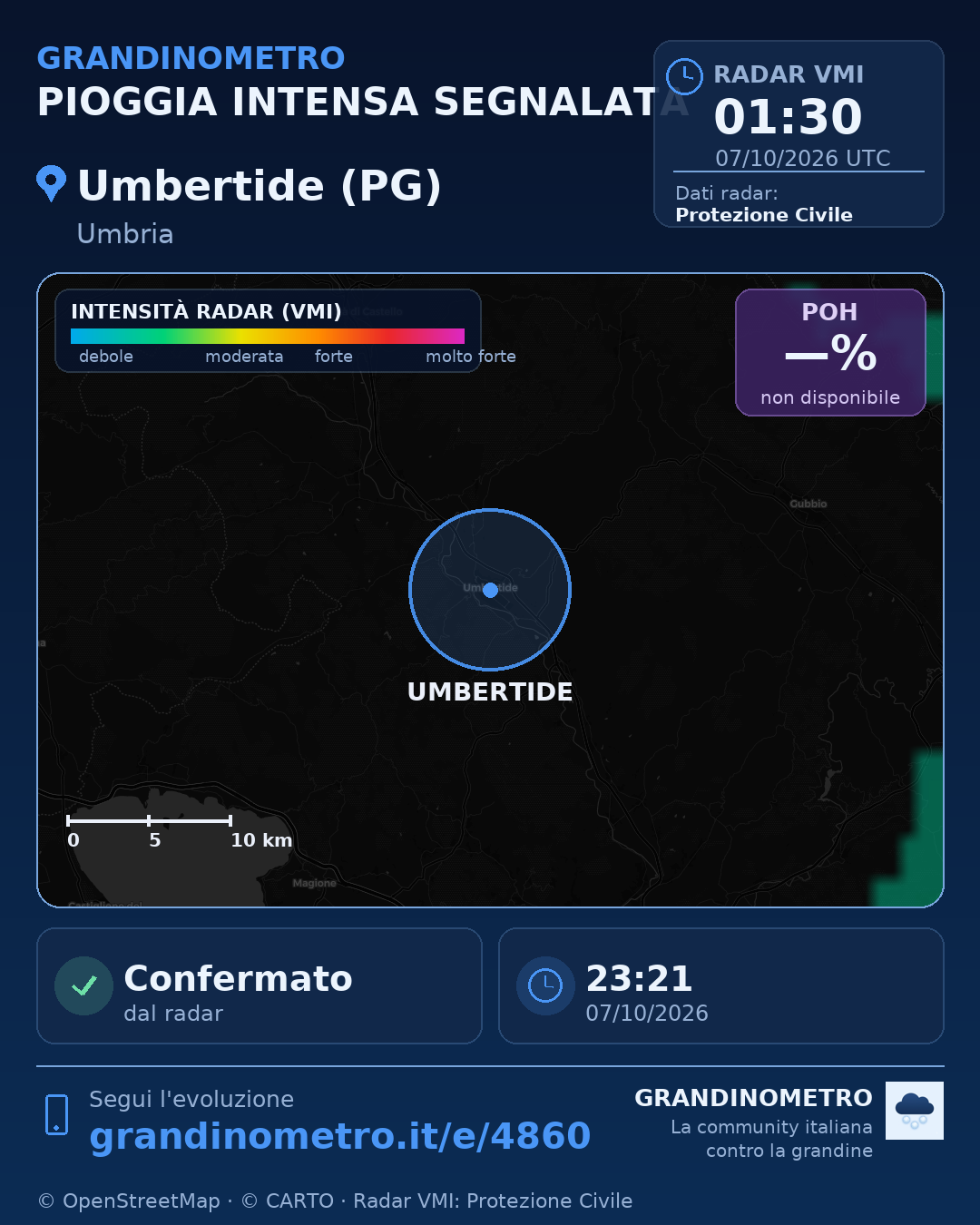 Mappa dell'evento: pioggia intensa a Umbertide (PG)