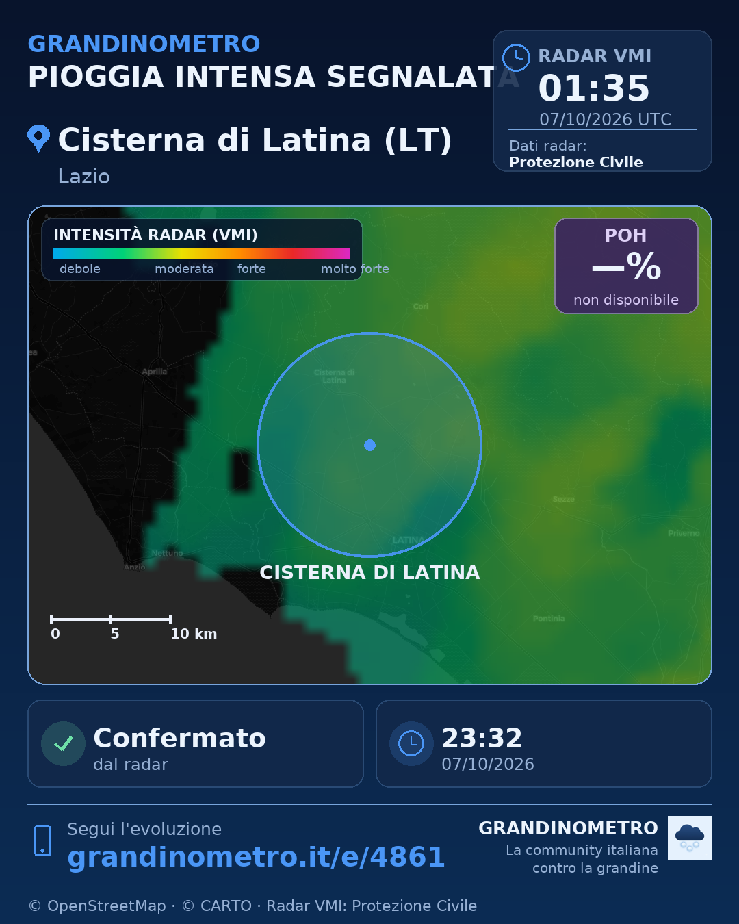 Mappa dell'evento: pioggia intensa a Cisterna di Latina (LT)