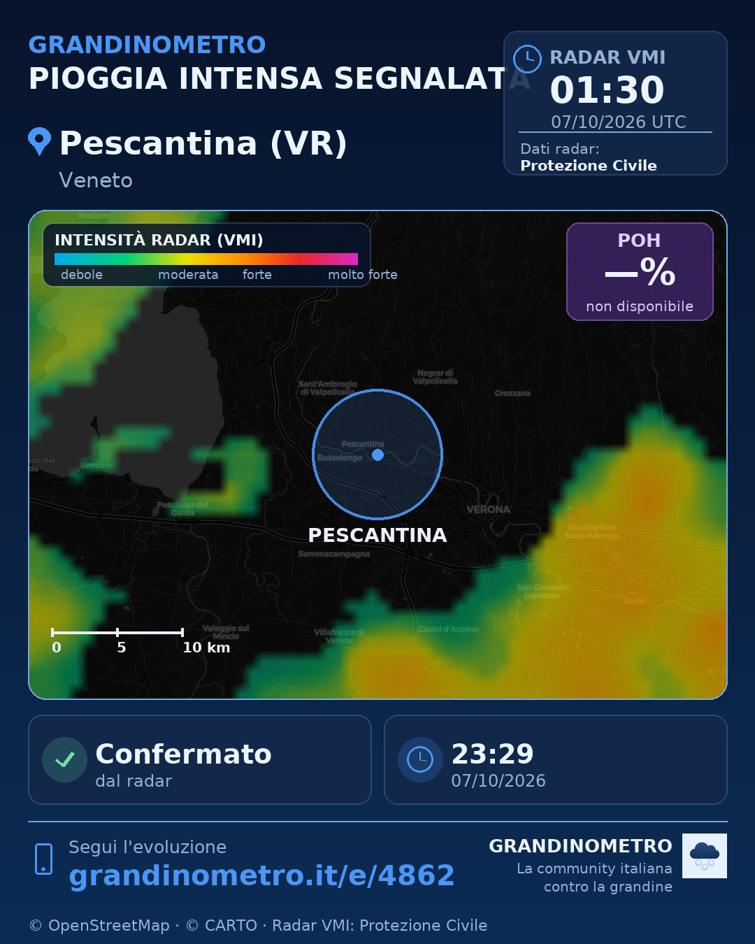 Mappa dell'evento: pioggia intensa a Pescantina (VR)