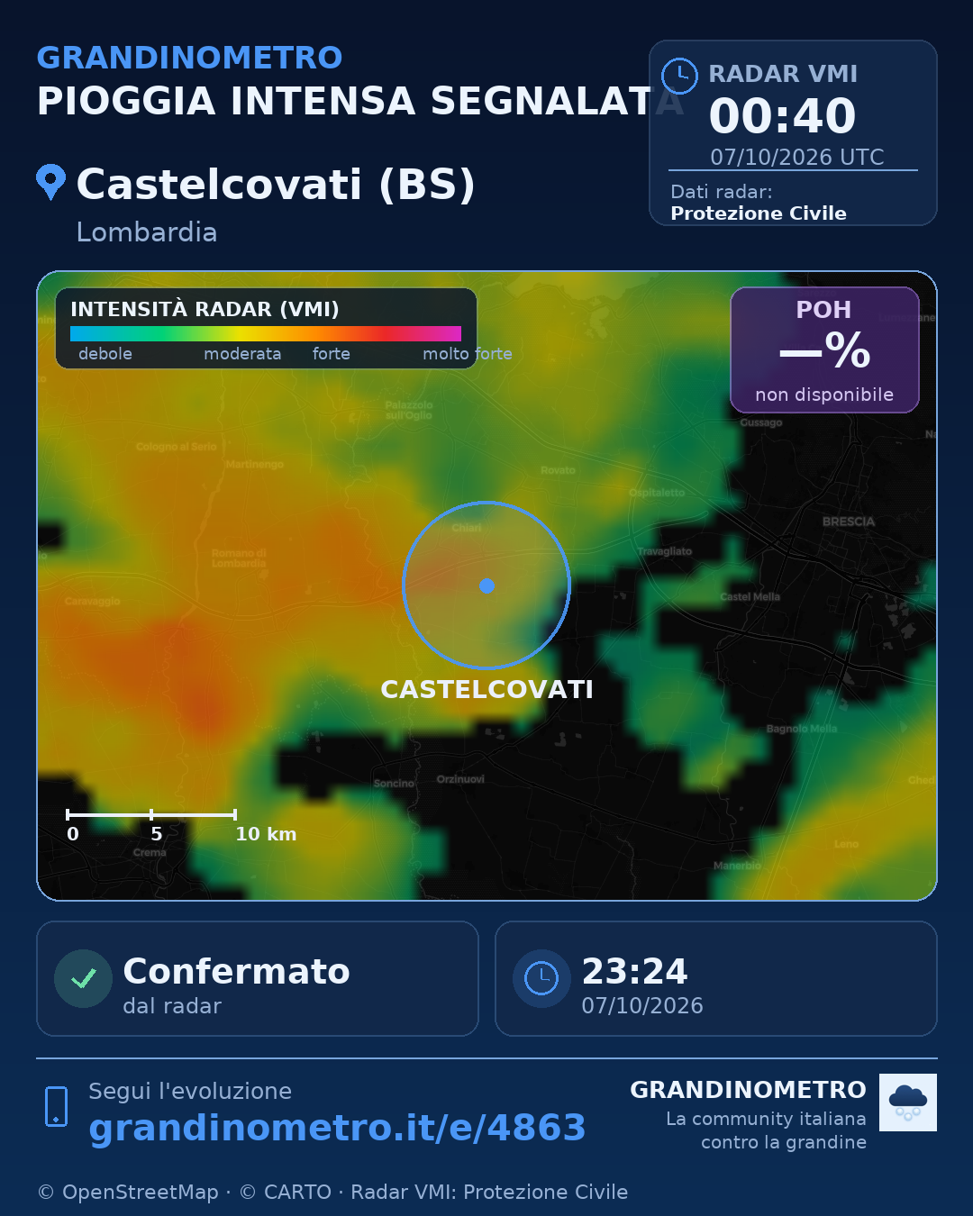 Mappa dell'evento: pioggia intensa a Castelcovati (BS)