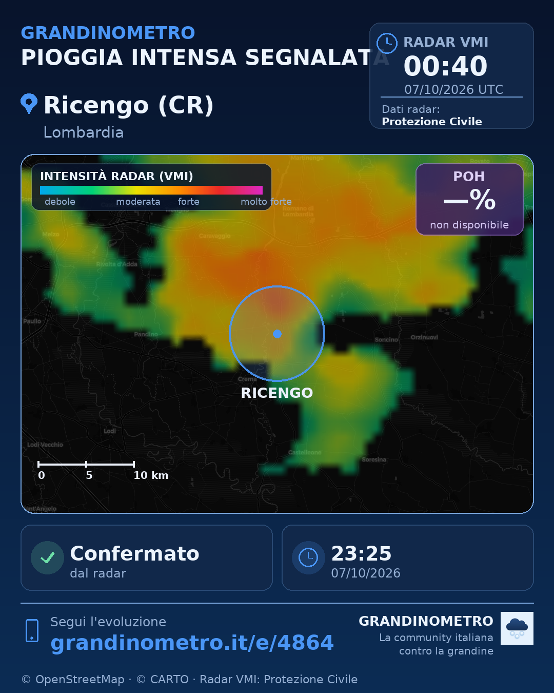 Mappa dell'evento: pioggia intensa a Ricengo (CR)