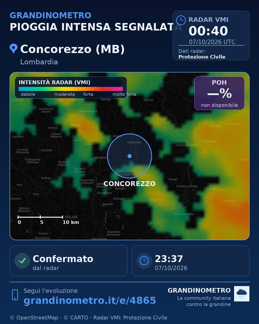 Mappa dell'evento: pioggia intensa a Concorezzo (MB)