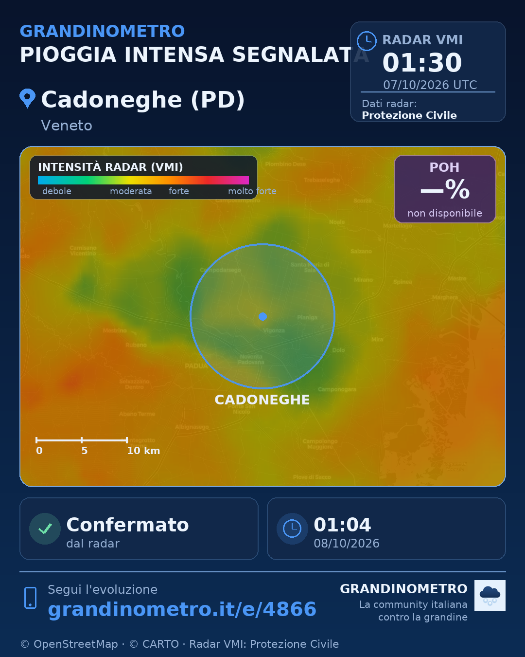 Mappa dell'evento: pioggia intensa a Cadoneghe (PD)