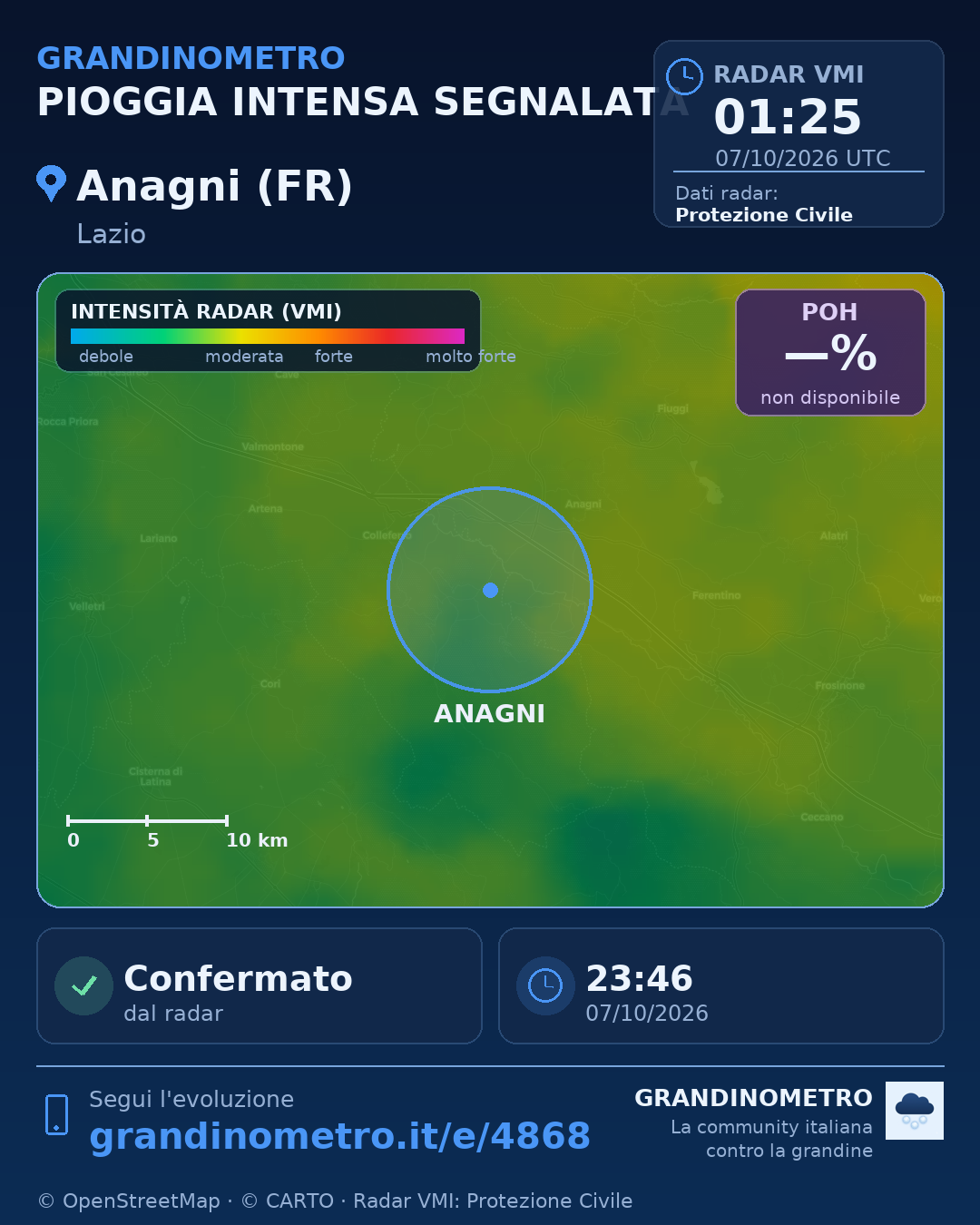 Mappa dell'evento: pioggia intensa ad Anagni (FR)
