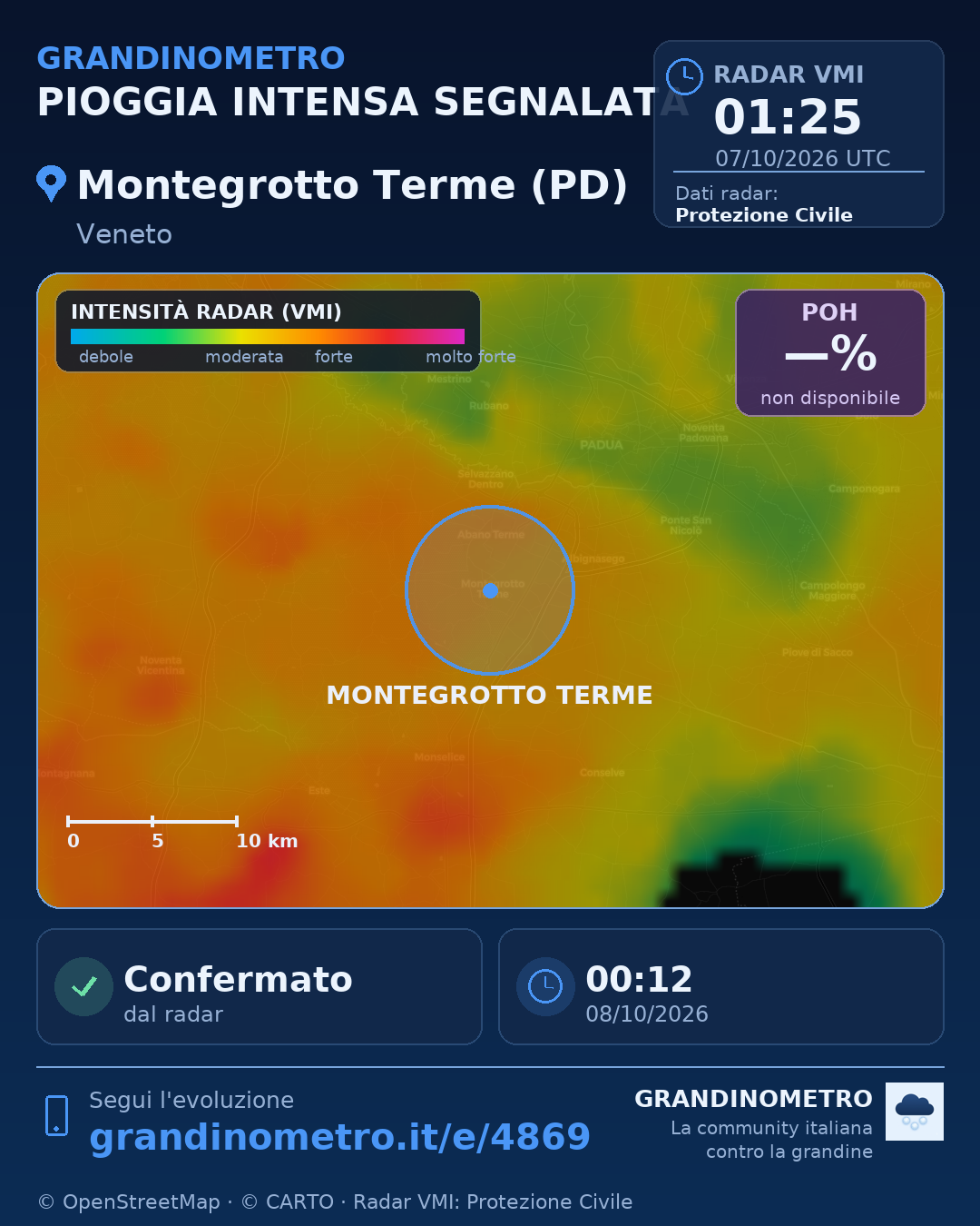 Mappa dell'evento: pioggia intensa a Montegrotto Terme (PD)